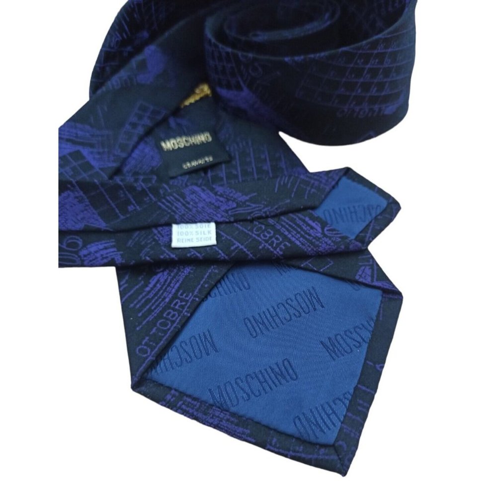 MOSCHINO Black Calendar Silk Tie ITALY 56”/ 3.5”  EC - Picture 6 of 7